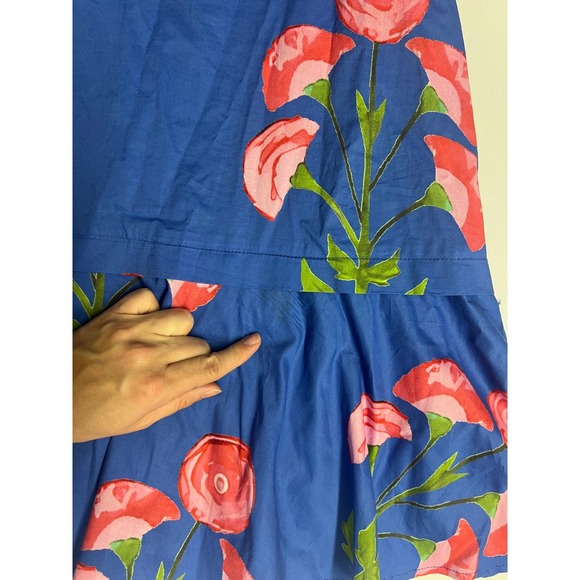 Entro Blue Pink Floral Puff Sleeve Ruffle Drop Waist Mini Dress S Cottagecore - Picture 8 of 15